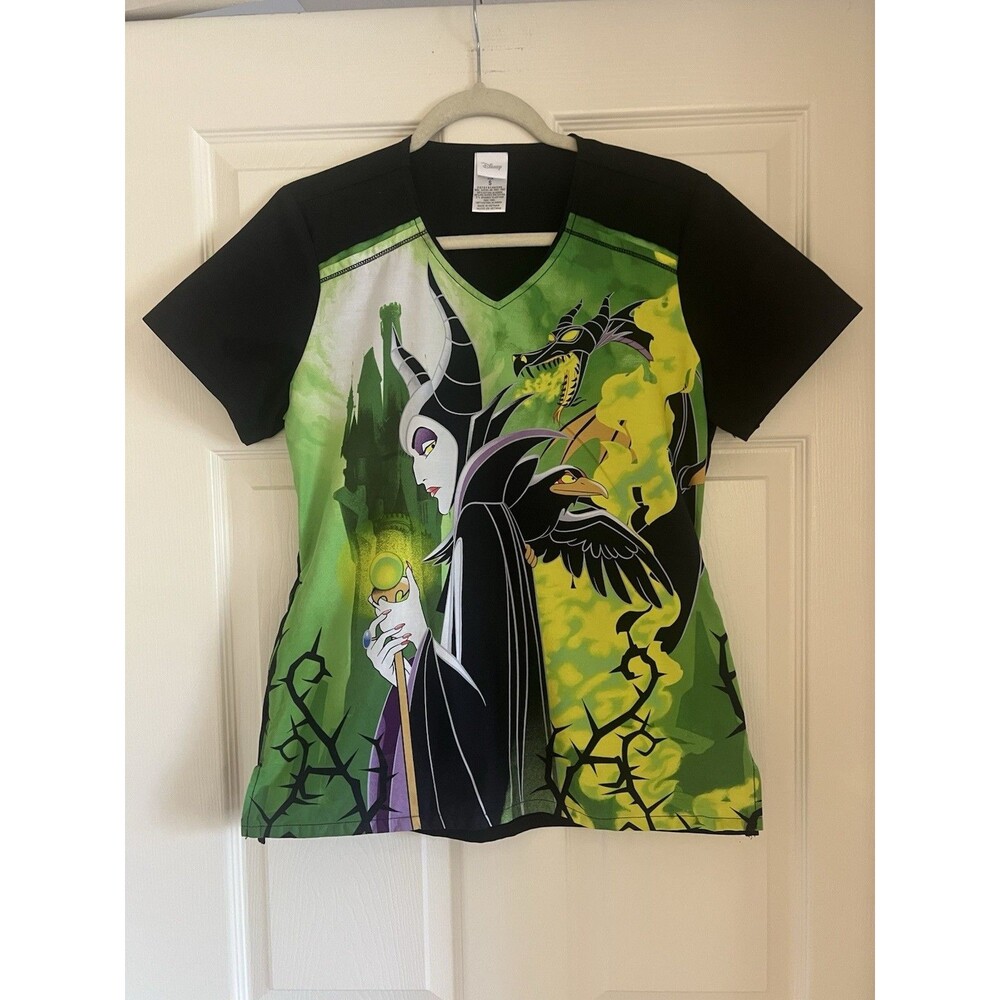 Disney Maleficent Scrub Top M Cherokee Tooniforms Sleeping Beauty Villain TF694